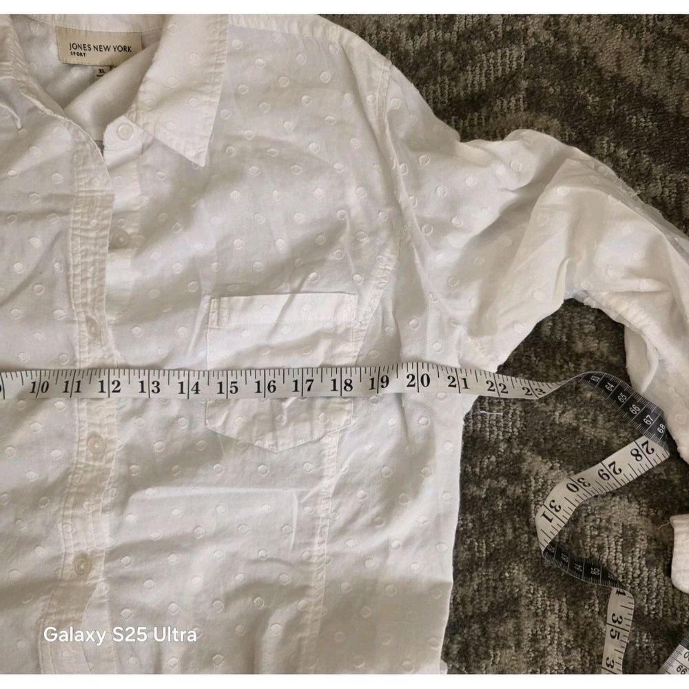 Jones New York Sport White Polka-Dot Long Sleeve Button Up Shirt XL Cotton - Picture 4 of 9